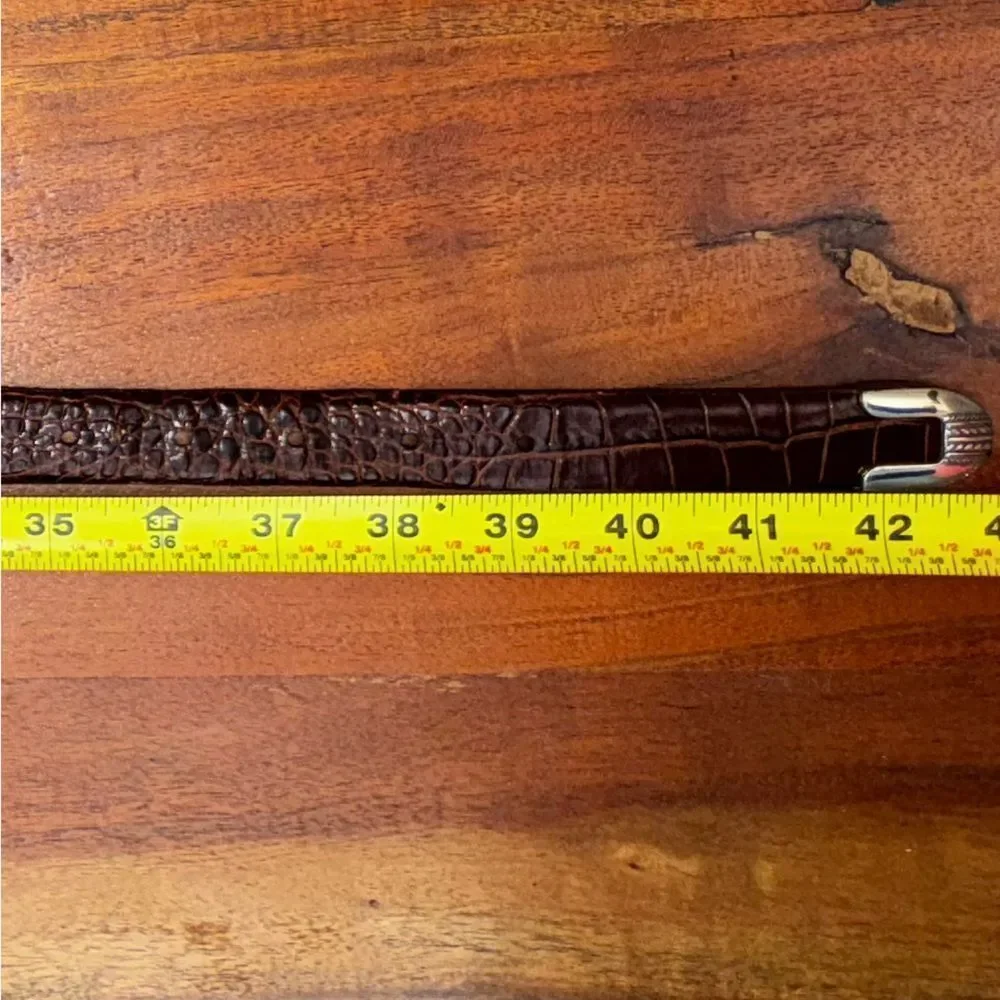 Brown Crocodile Embossed Belt with Silver Buckle